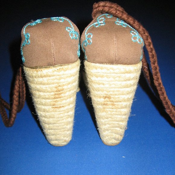 Colin Stuart Lace Up Espadrille Platform Wedges Size 8 Brown Turquoise Boho - Picture 7 of 7